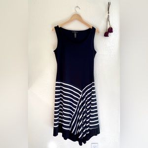 Black Drop Waist Dress w/Striped Swing Skirt. Size 6.